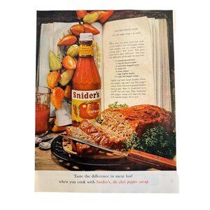 Vintage 1961 Snider's Catsup Meatloaf Dish Food Advertisement Print Ad